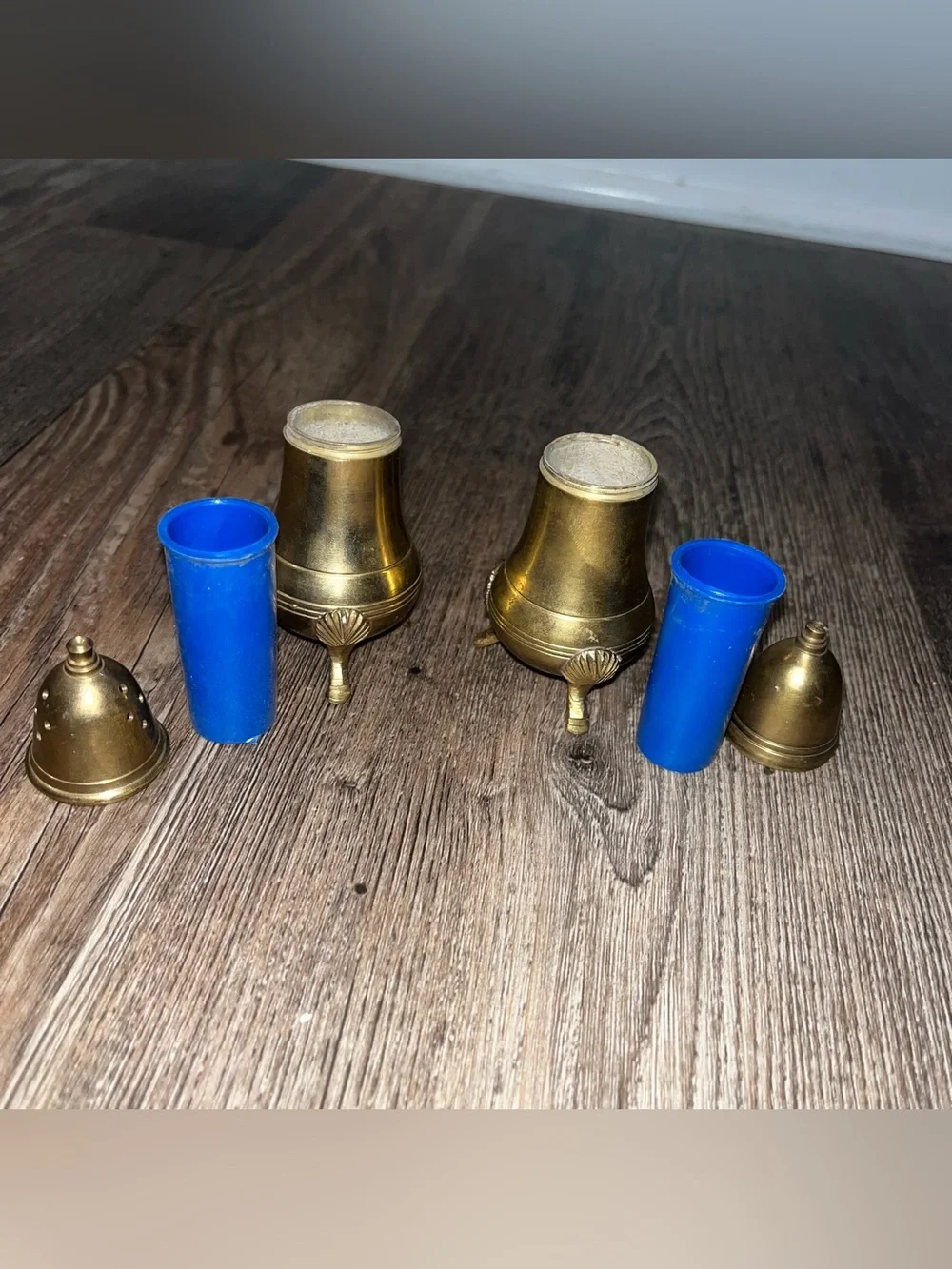 Vintage MCM Solid Brass Salt and Pepper Shakers with Lined Screw-On Lid